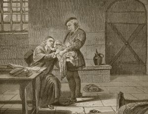 Laurence Saunders, le martyr, disant adieu à son enfant, gravé par Butterworth et Heath - Charles West Cope